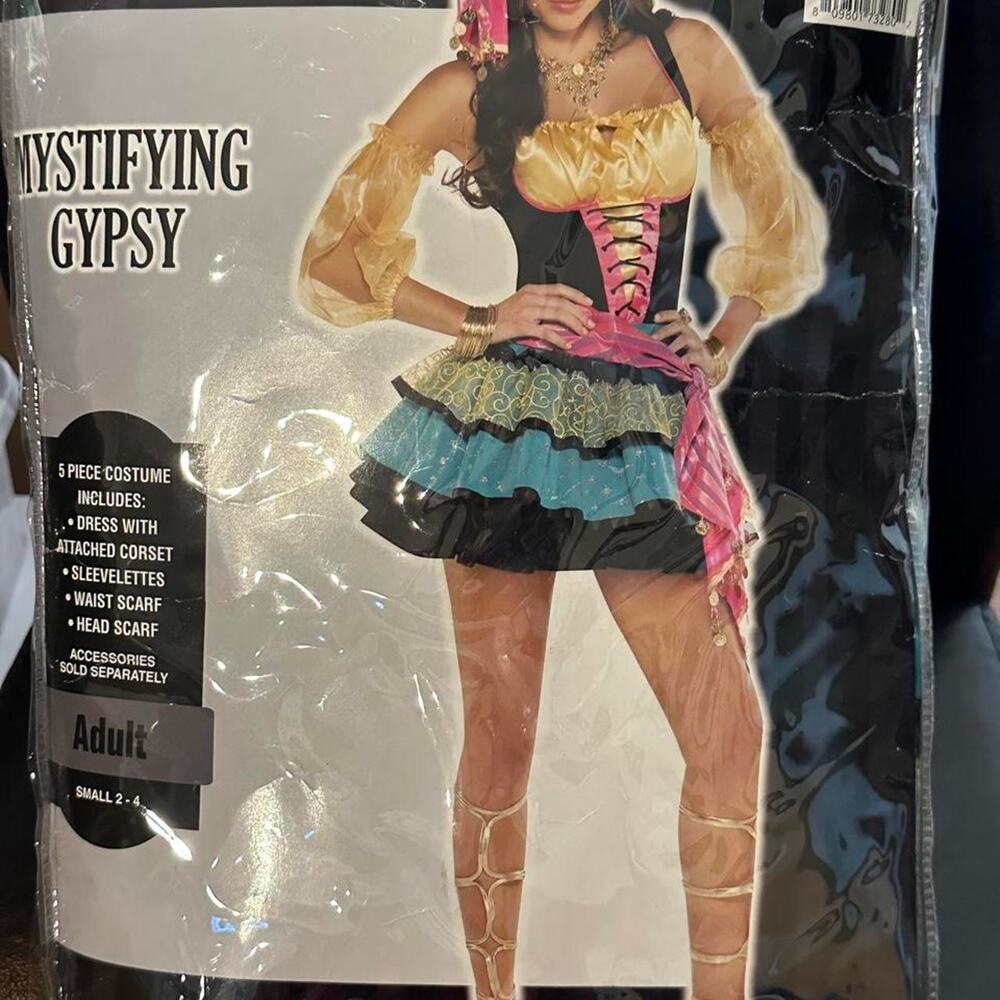 Mystifying Gypsy Women’s Costume Small 2-4 Corset Dress 5 Piece